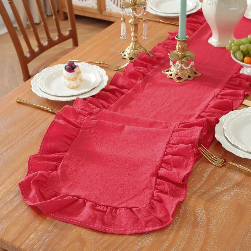 

Dining Table Decoration Accessories Table Runner Christmas Coffee Table Decor Solid 100% Cotton Ruffled Home Decoraction Luxury