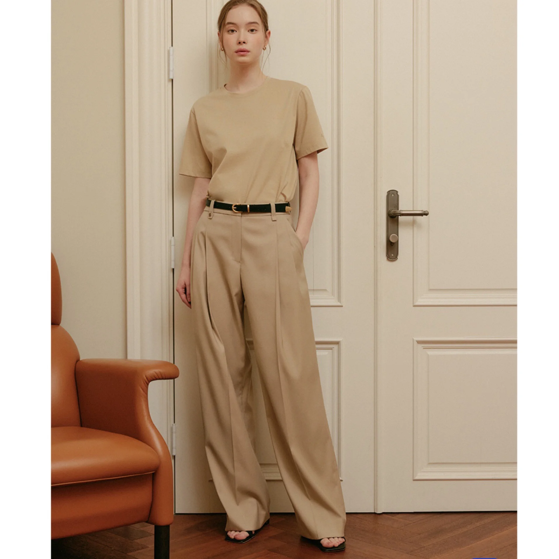 

Faionable Casual Tee-Button Wide-Sle Suit Jaet plus Pants Set L*KAST Korean Single 2024 Summer Collection