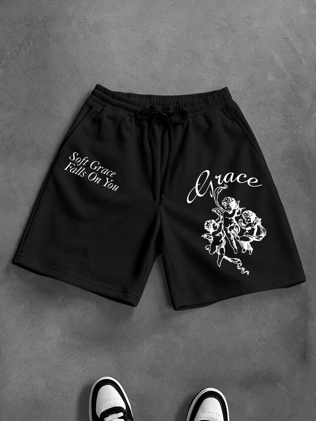 Men's Oversized Gothic Streetwear Shorts Brand Grace Angel Print Loose Fit Polyester Black Multi Color Casual Shorts S-2XL All S