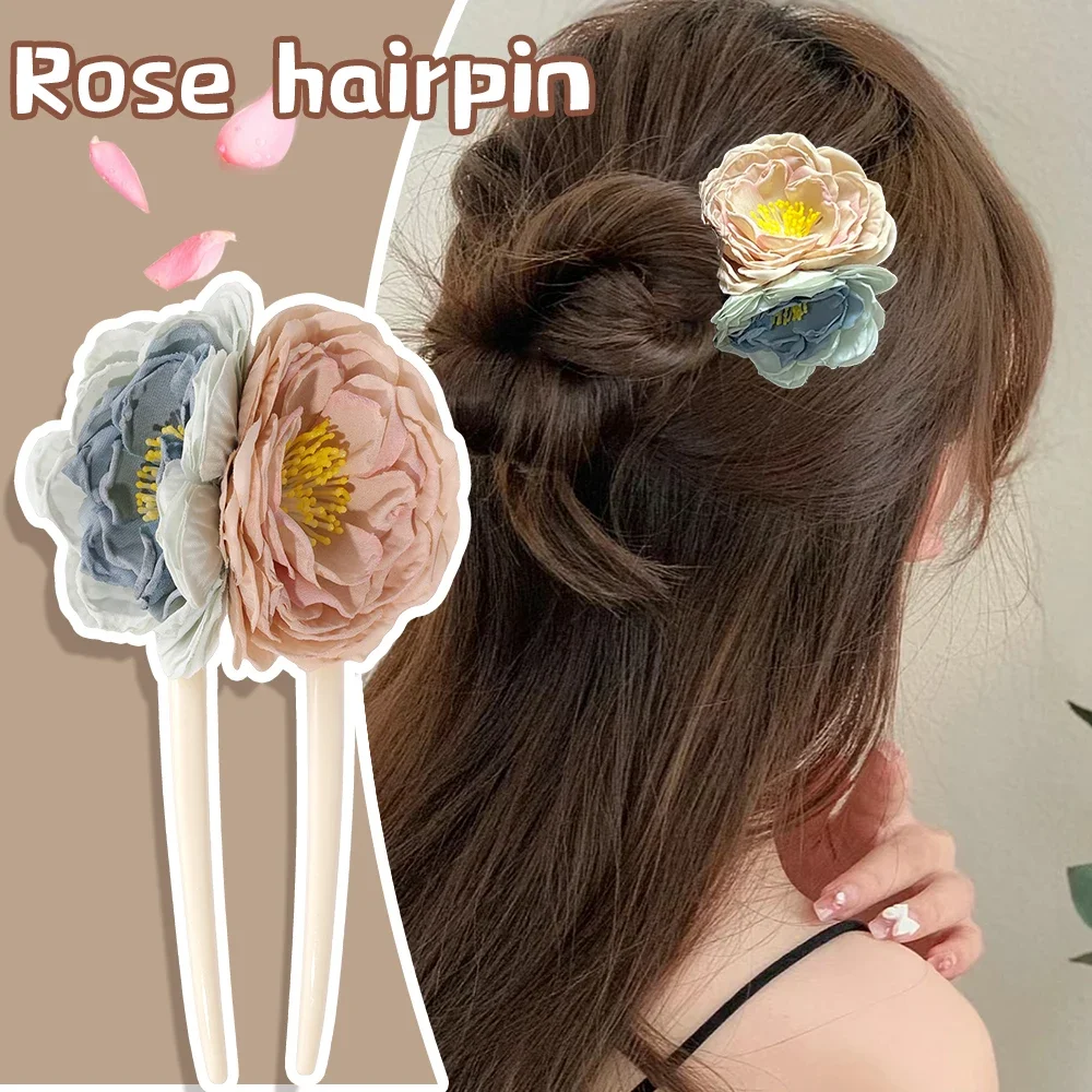 U Shaped Retro Rose Hairpins Hair Clips Wedding Hair Accessories for Women Flower Headpieces Forks Bride Headdress Hair Jewelry