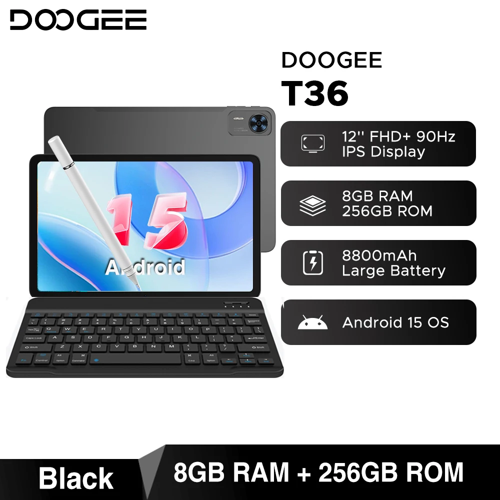Global Version DOOGEE T36 Android 15 Tablet 8+256GB 12'' FHD+ 90Hz