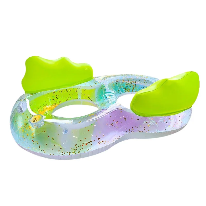 Anillo de natación doble grueso para adultos con mango, estampado de nubes de tinta de agua brillante para parejas, hombres y mujeres, flotador inflable para piscina