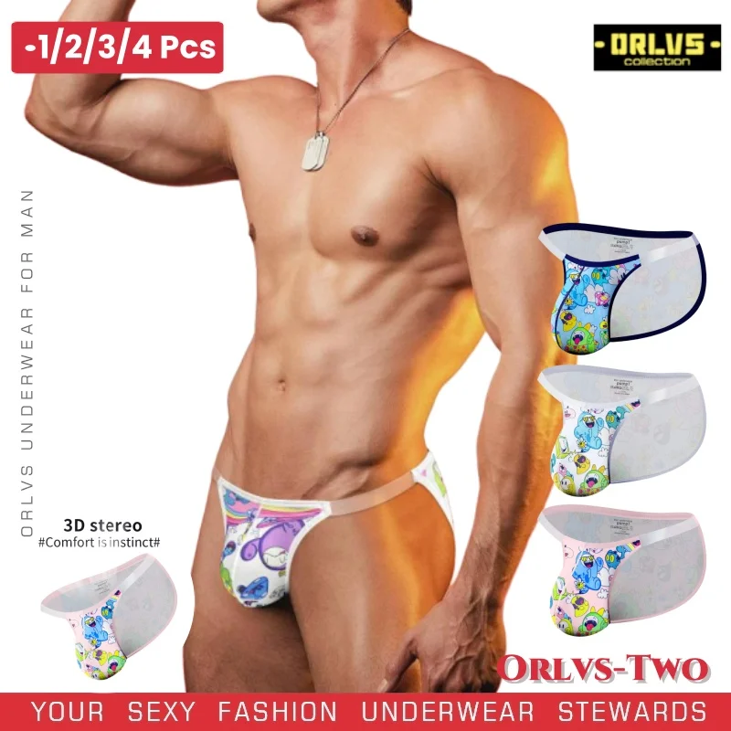 

1/2/3/4 PCS Man Brief Underwear Hot Sale Graffiti Colorful Printed Sexy Underpant Quick Dry Slip Panties Jockstrap Men's Briefs