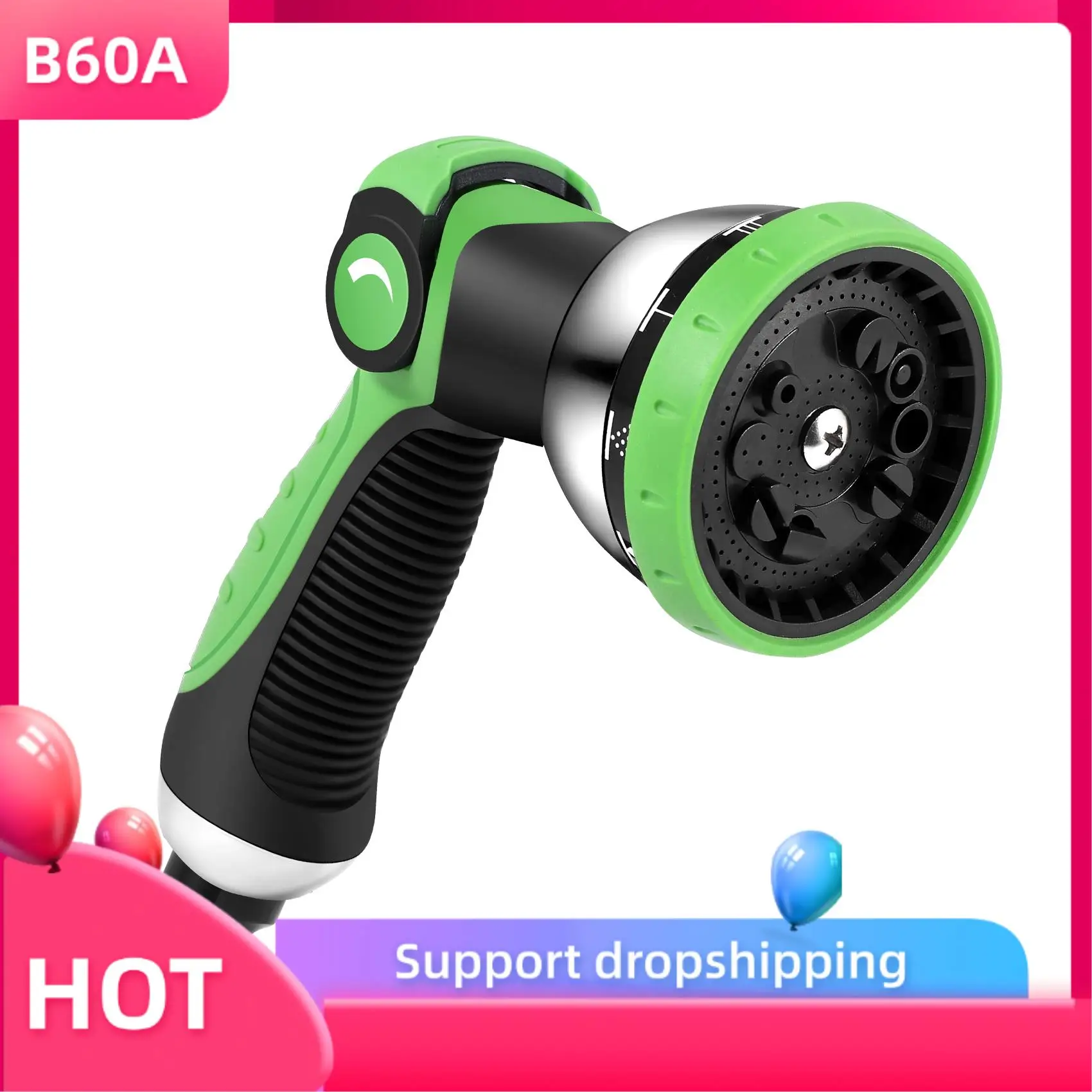 

B60A Garden Hose Nozzle Spray Nozzle Thumb Control On Off Valve Water Multifunctional Green