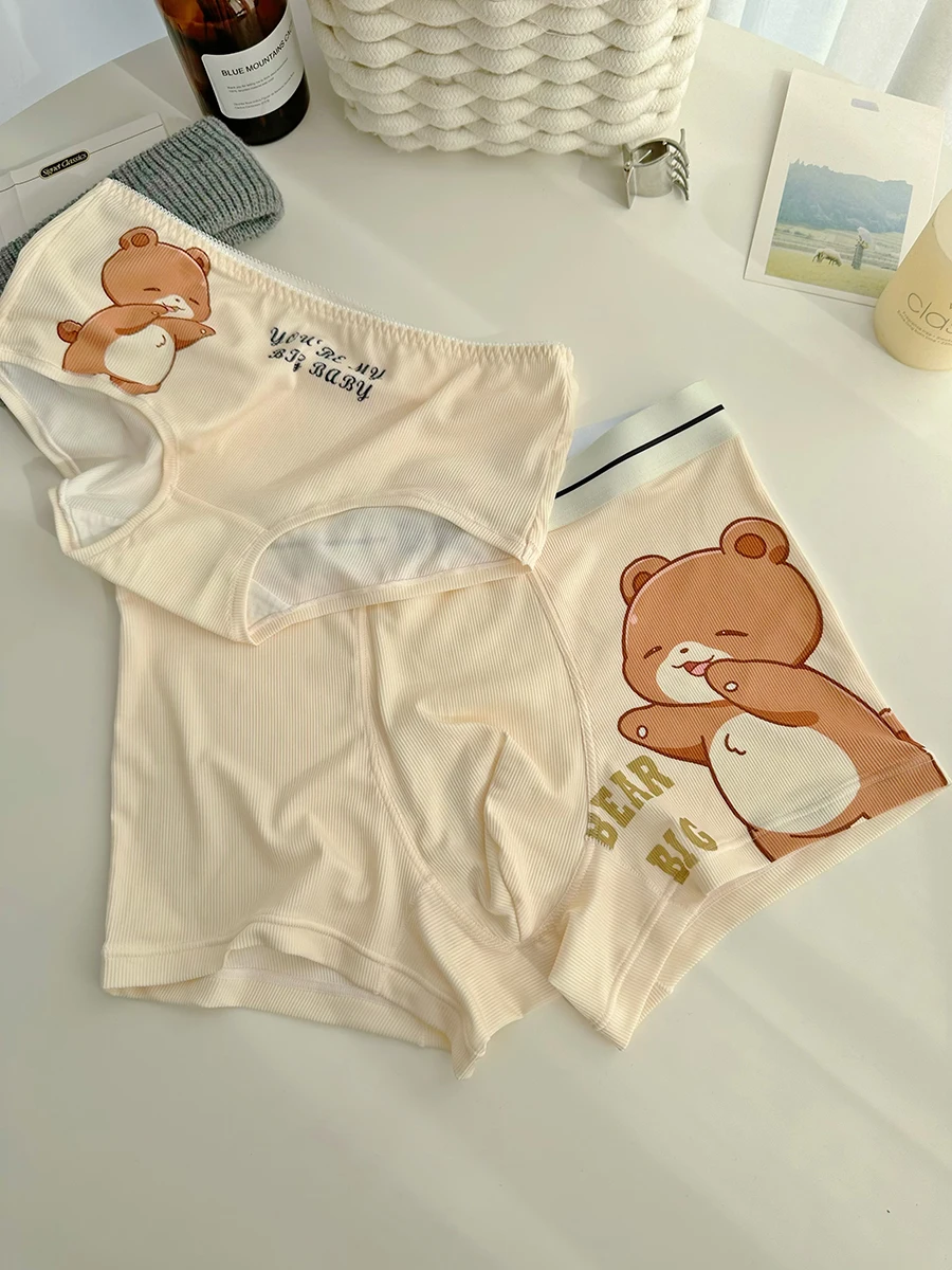 Lolita Couple Panties Cute Cartoon Bear Couple Underwear Men And Women Ice Silk 2024 New Pure Cotton Underwear