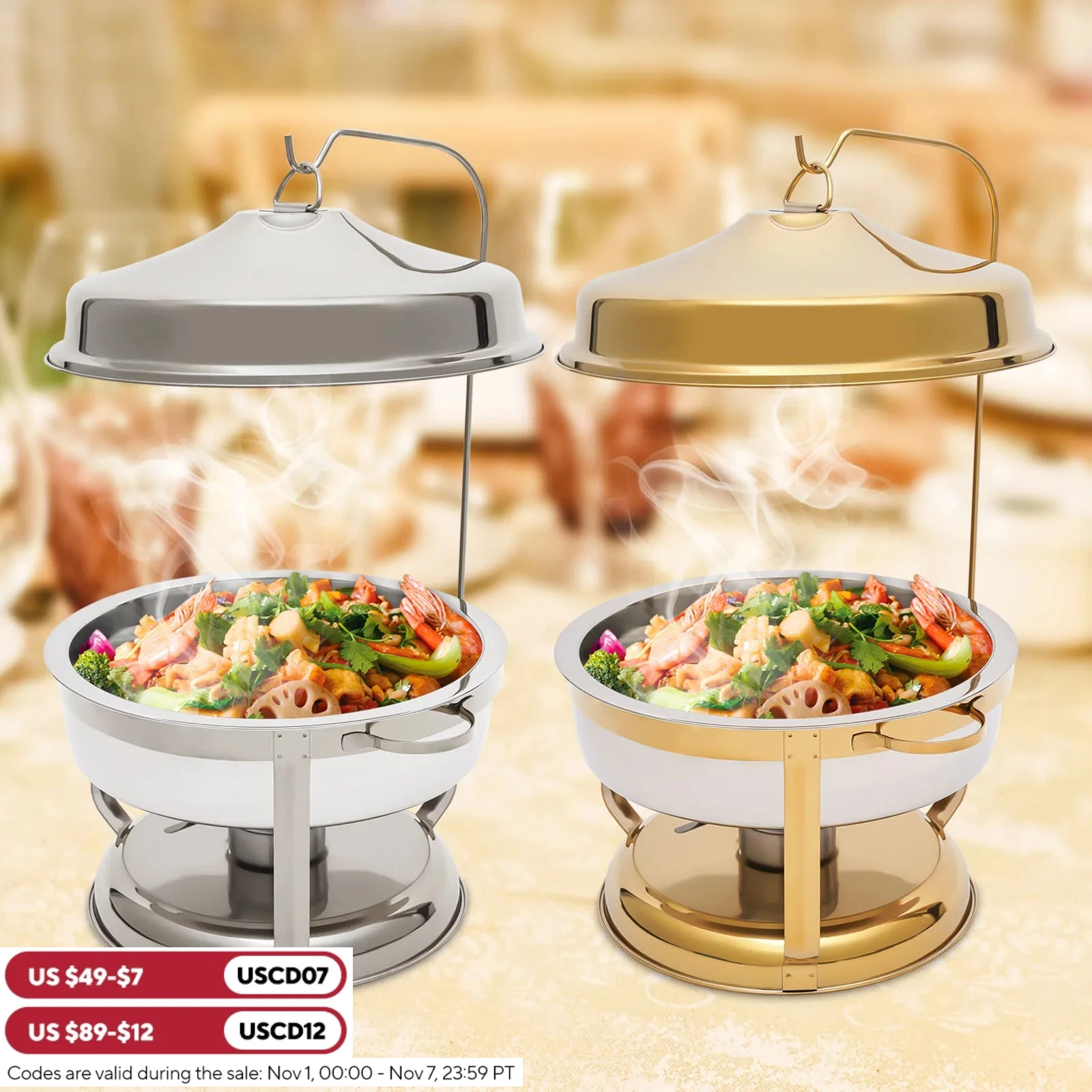 Stainless Steel Chafing Dish Buffet Set: Durable, Efficient Heating, Available in Gold and Silver,Perfect for Keeping Food Warm