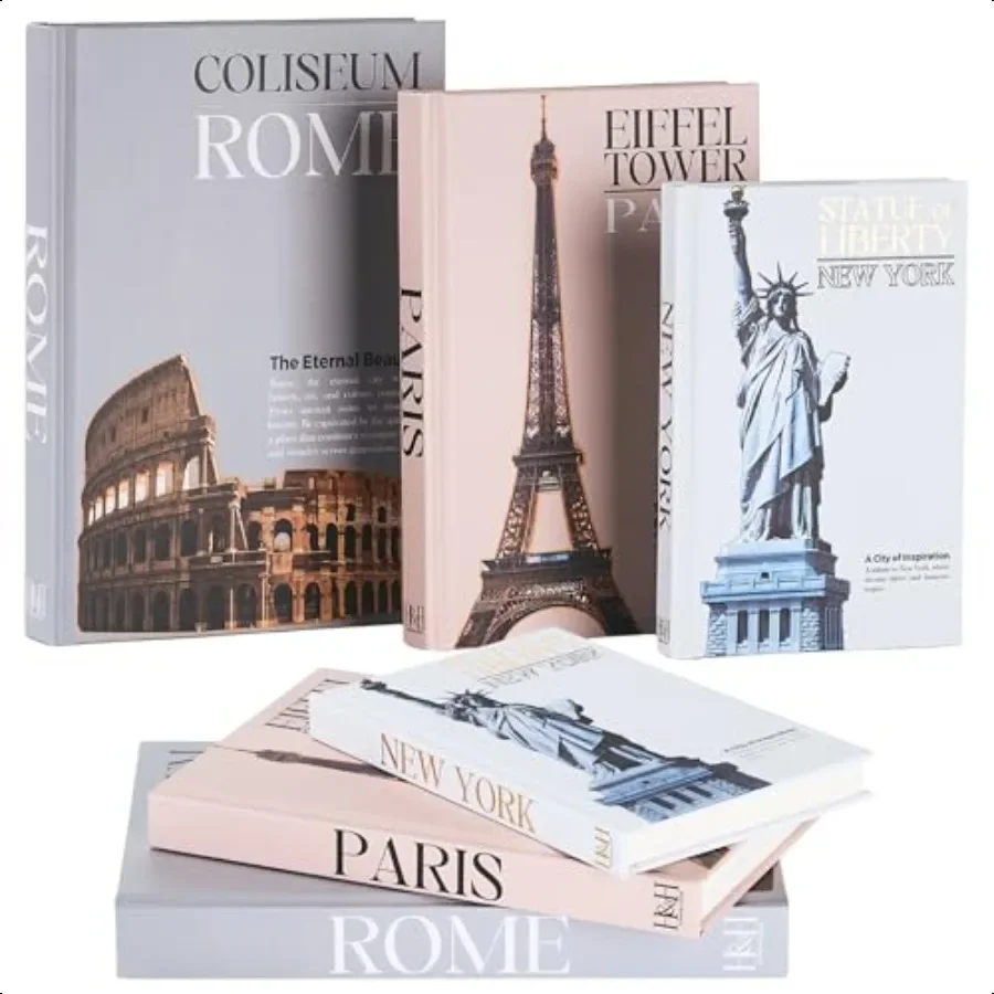 

[HH] Decorative Books for Home Decor Set of 3 Faux Books for Decoration Rome Paris New York Fake Books for Decoration Neutral H