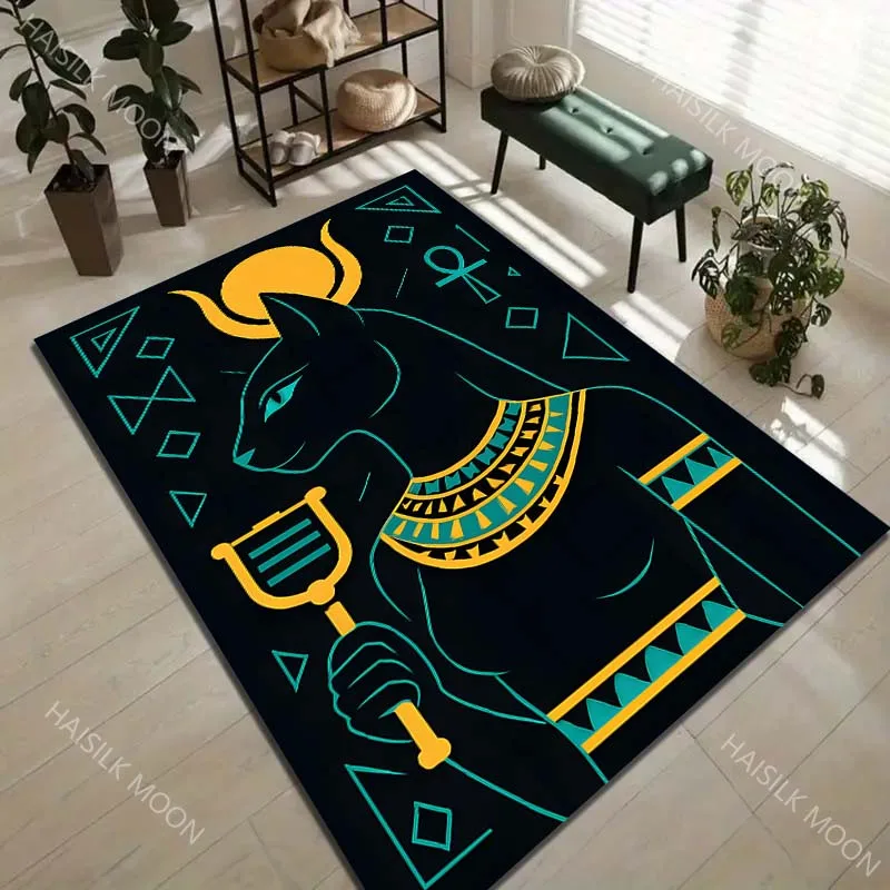 1PC Egyptian Goddess, Cat Face, Hieroglyphs Carpet for Living Room Bedroom Sofa Home Decor Rus Non-slip Floor Mat  Area Rug