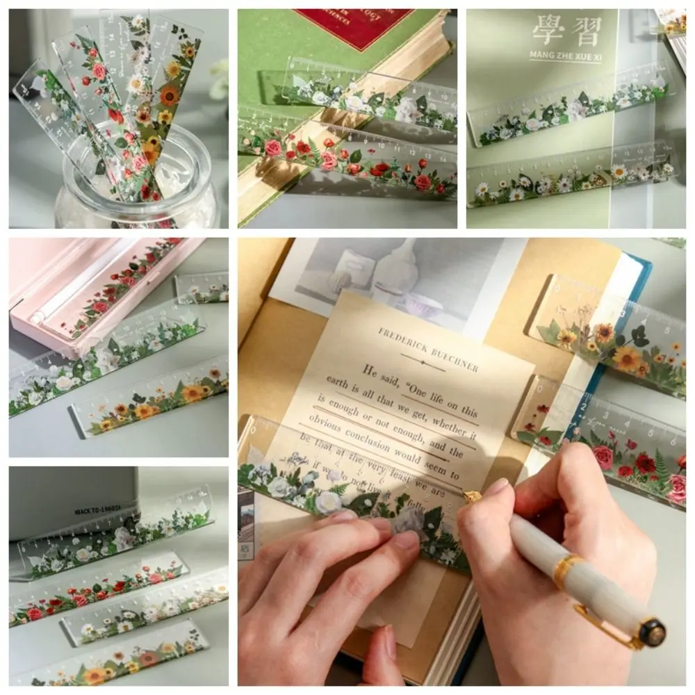 Multifunction 15cm Straight Ruler Double-duty Transparent Math Drawing Ruler Daisy Rose DIY Drawing Tools Stationery