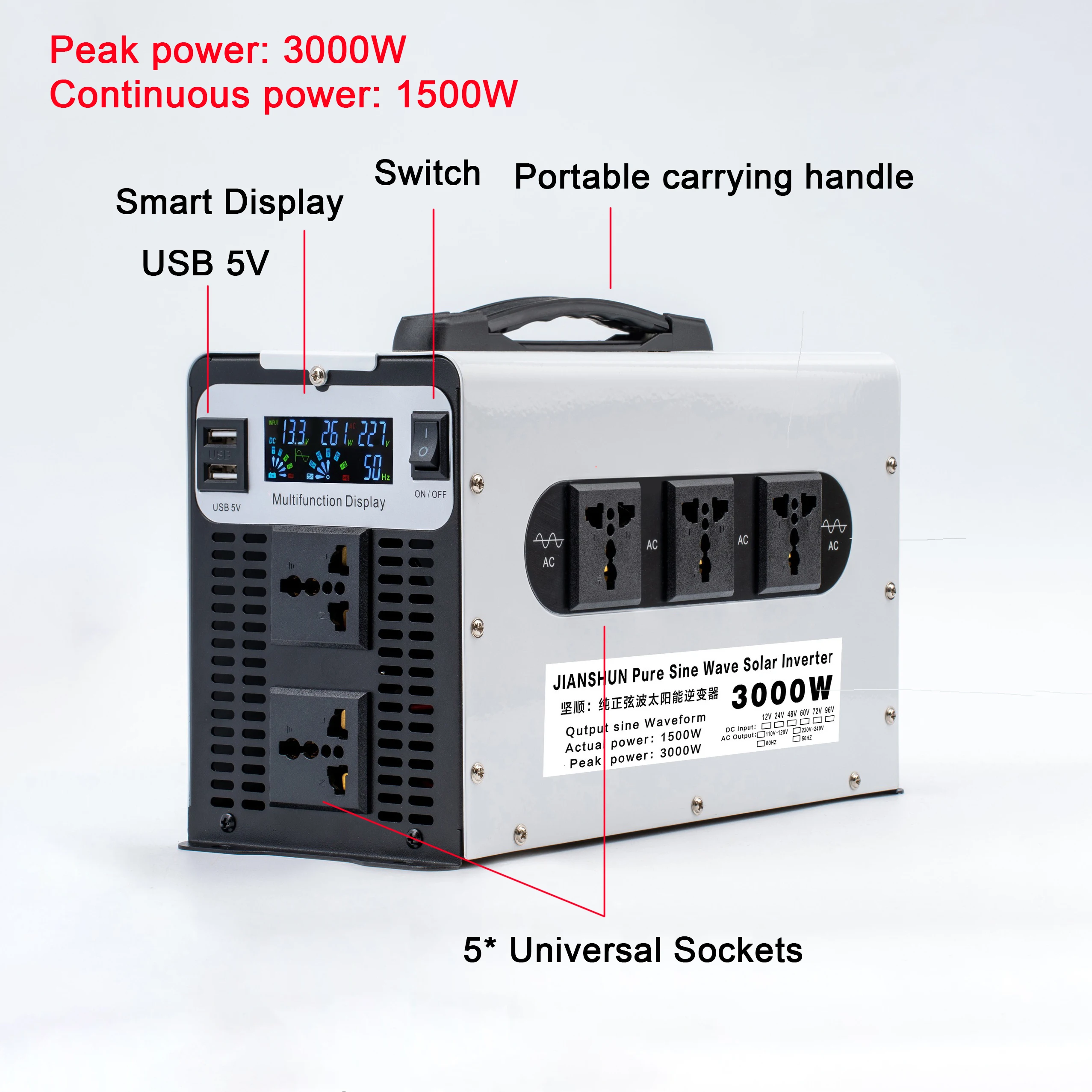 Inversor 12v 24v 48v 72v Para A Ac 110v 220v Onda Senoidal Pura 3000w Inversor de onda sinusoidal pura bancos de energía Inversor Solar