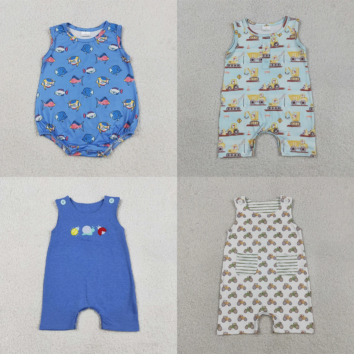 Cute Baby Boys Sleeveless Red Blue Fishes 4th of July Romper Baby Comfy Kids Rompers Toddler Children Clothing Wholesale