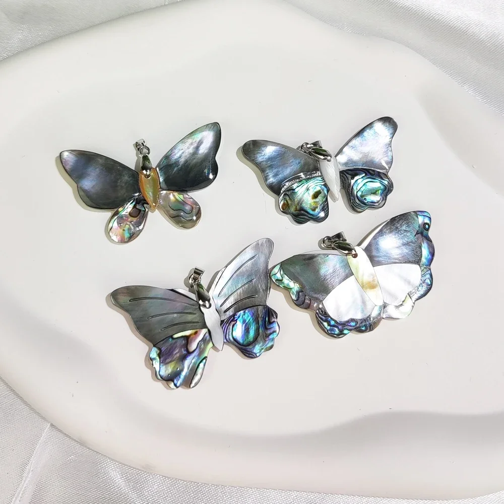 Natural White Mother of Pearl / Abalone Shell Butterfly Shape Pendant Charms For Jewelry Making Supplies