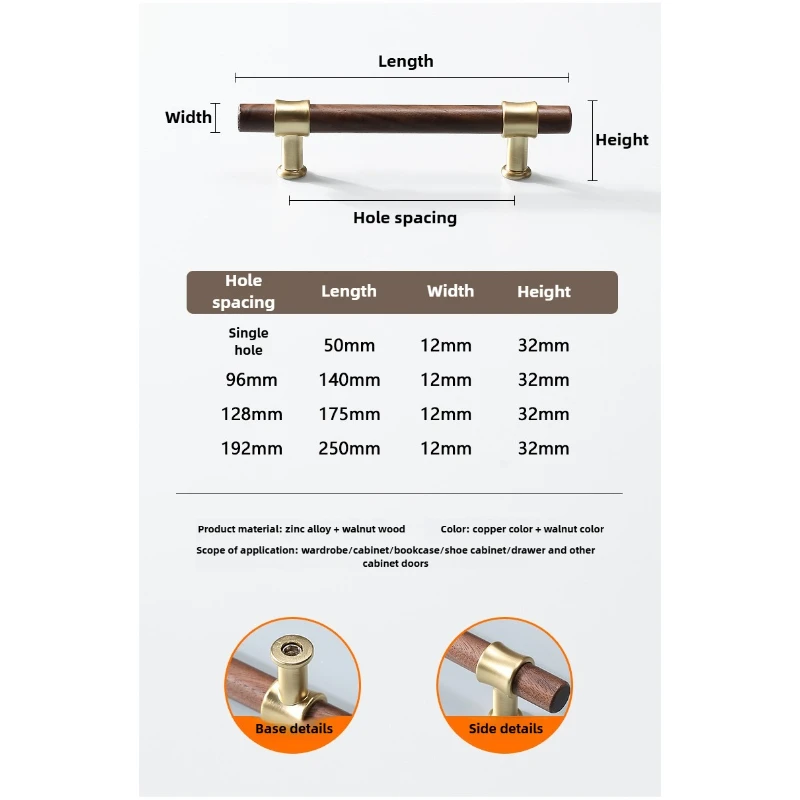 

Walnut cabinet door handle drawer solid wood antique style cabinet handle single hole