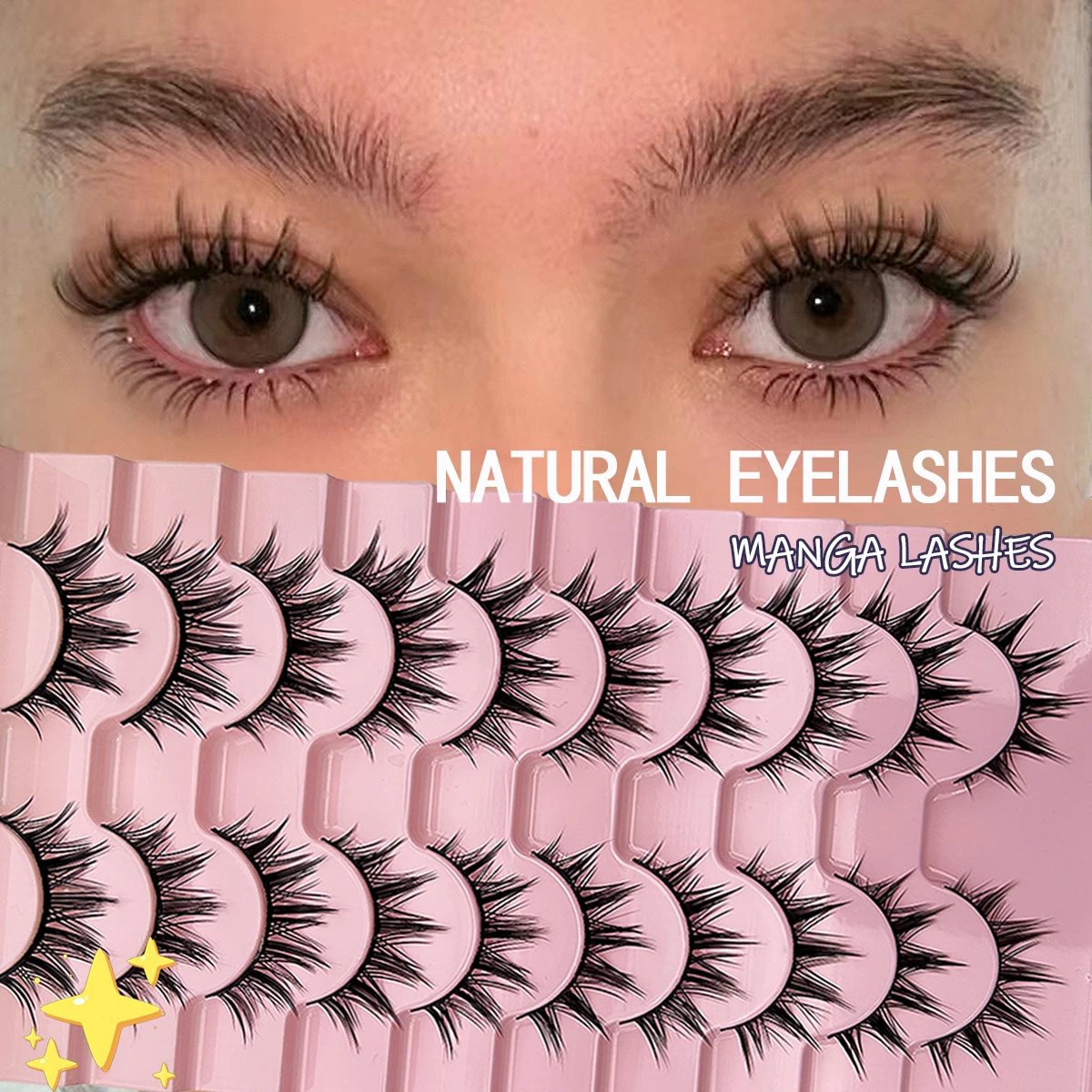 10 Paar bequeme Wimpern für den Alltag, Bühnenauftritt, mehrschichtige schwarze Stiele, natürliche falsche Wimpern, dick und l