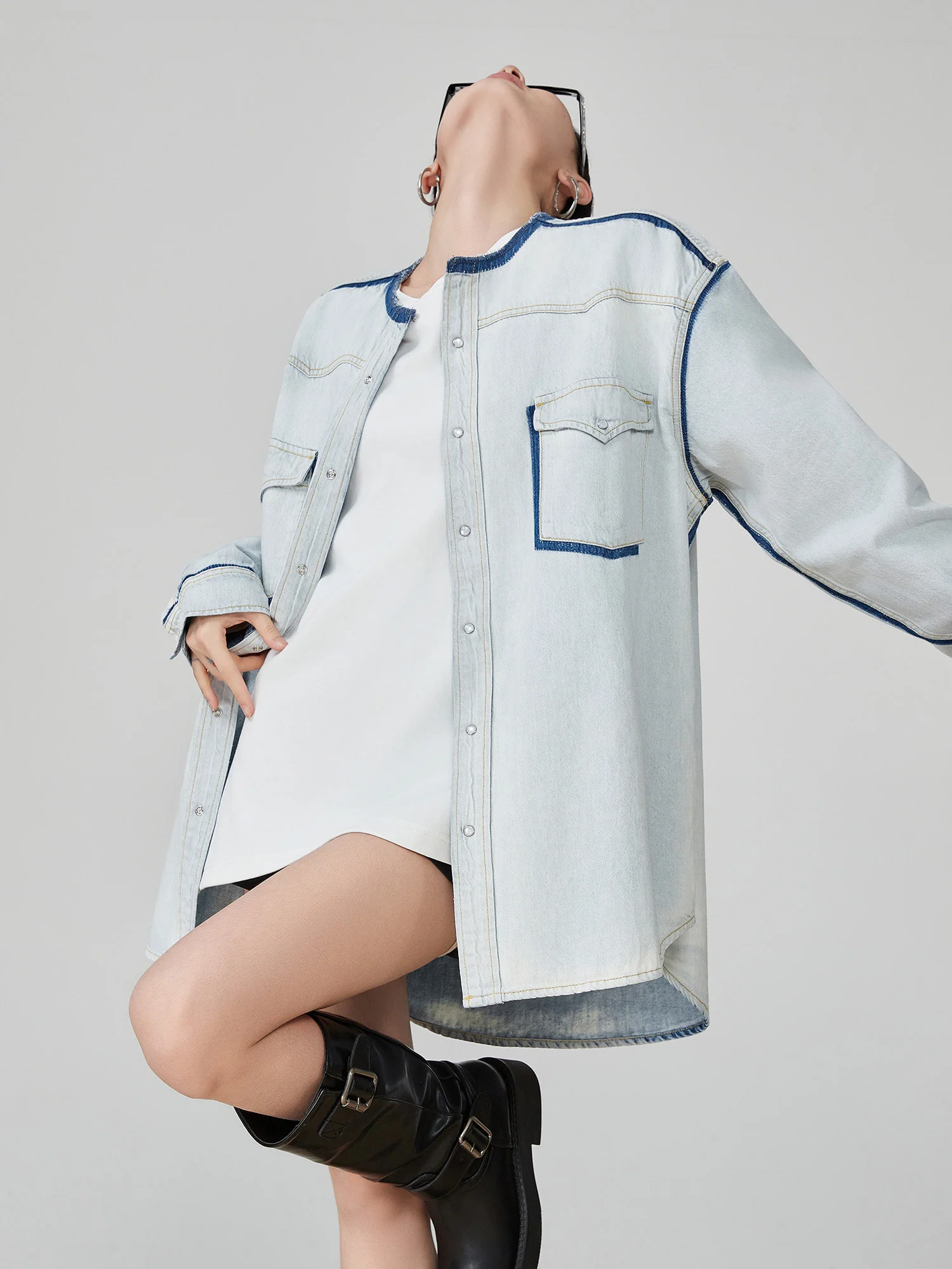 

Светло-голубой джинсовый кардиган-жакет женский свободного кроя без воротника с рваными краями в корейском стиле, новая весенняя модная тенденция