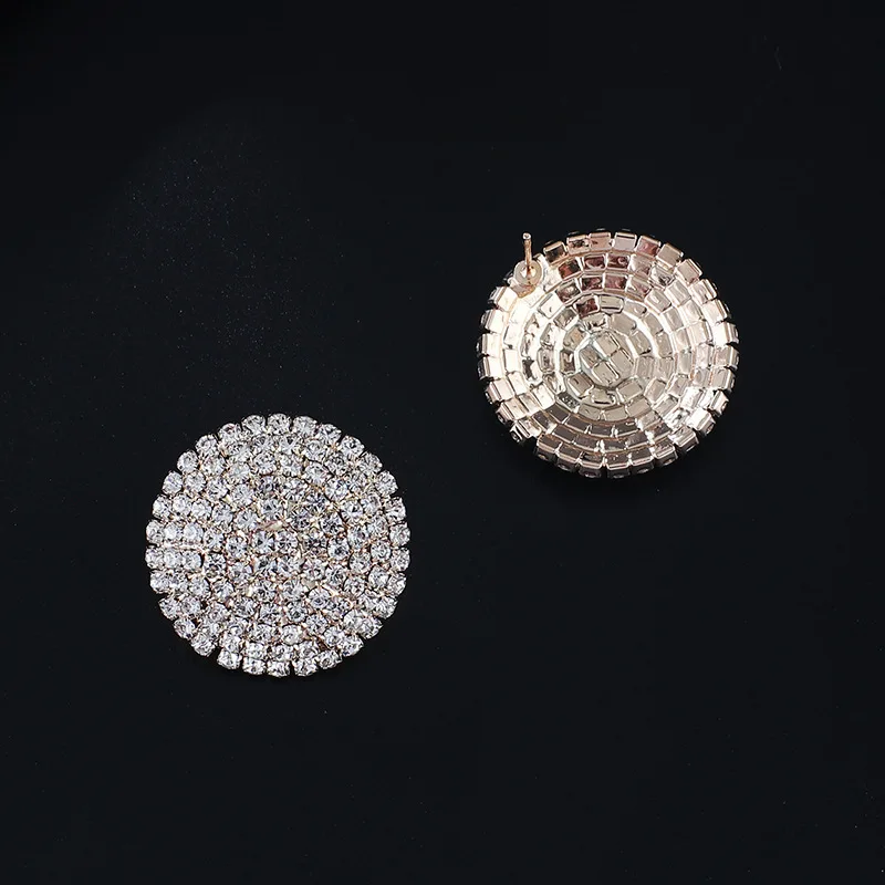 Bling Full Rhinestone Round Stud Earrings Wedding Accessories Fashion Crystal Statement Jewelry Party Earrings for Women