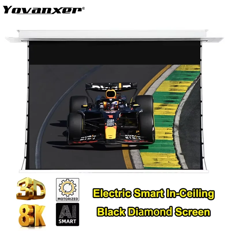 Black Diamond AI Smart In-Ceiling ALR Projector Screen Motorized Upgraded Ceiling Recessed Projection Screen for Home theater