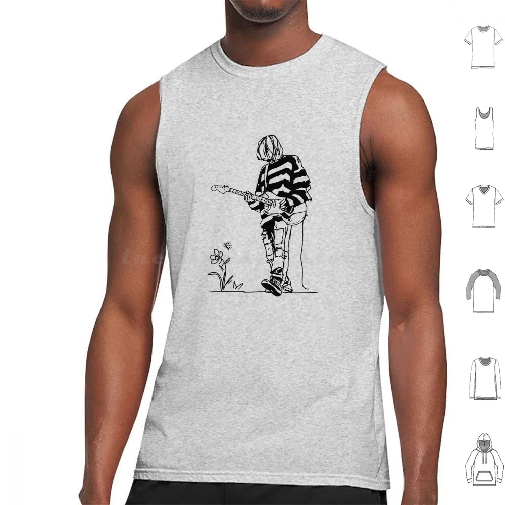 The Singer Bot With His Guitar Cartoon Art Tank Tops Vest Sleeveless Grunge Music 90s Cobain Kurt Guitar Alternative