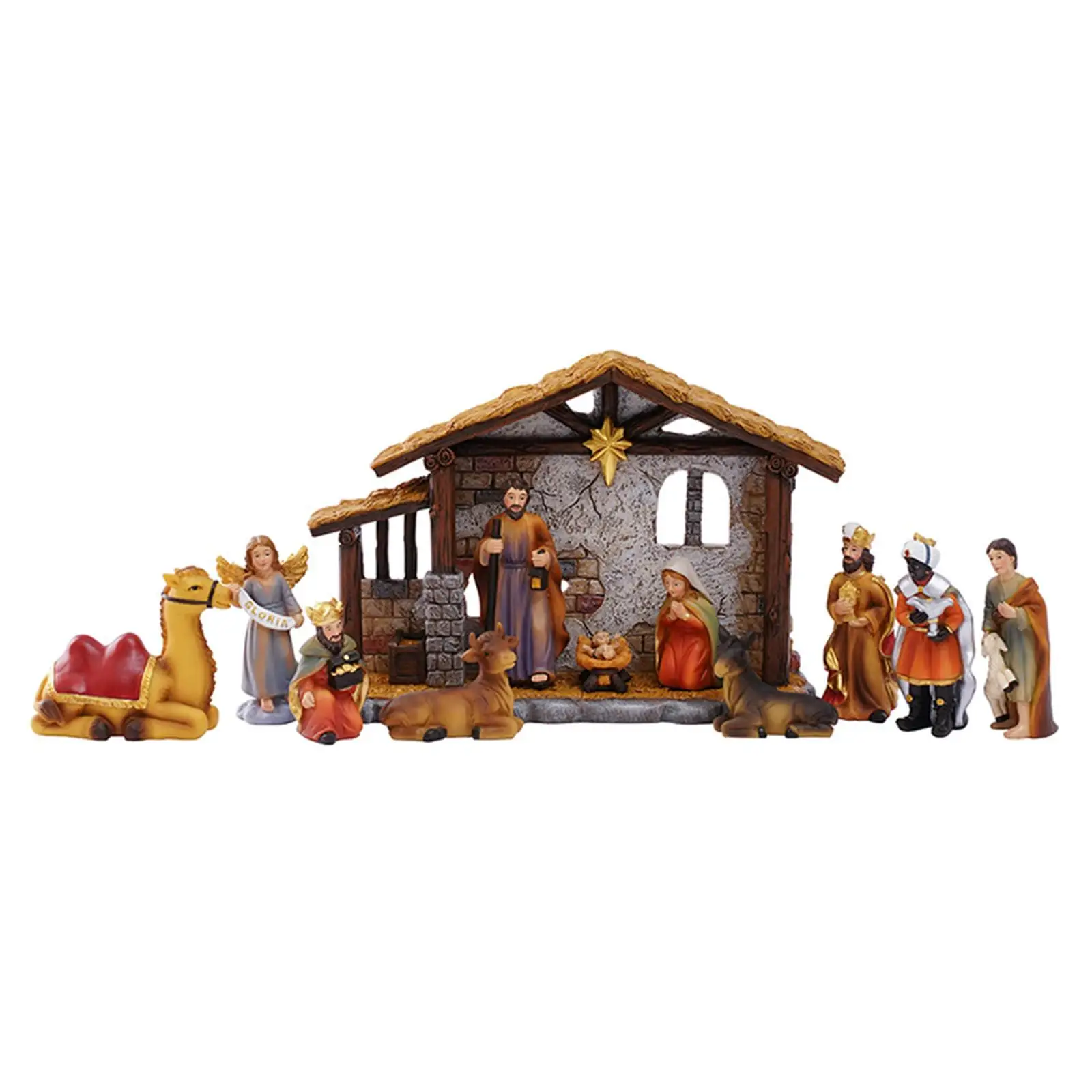 Resin Nativity Figurines Set Tabletop Decoration Housewarming Gift Handmade Collectible Birth of Jesus Ornament Xmas Statue