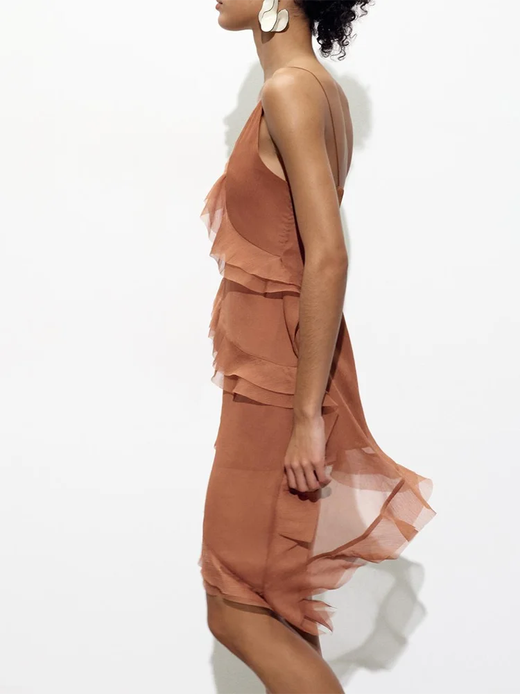 Novo Lançamento de Verão Vestido F Sem Mangas Assimétrico com Camadas Decorativas e Alças, Saia Curta de Cintura Alta ...