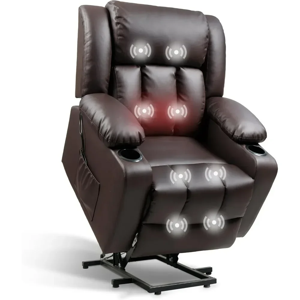 Power Lift Recliner Chair, Electric Leather Lift Recliner Chair W/Massage & Heat Cup Holders Lift Reclining Chair Sofa, Recliner