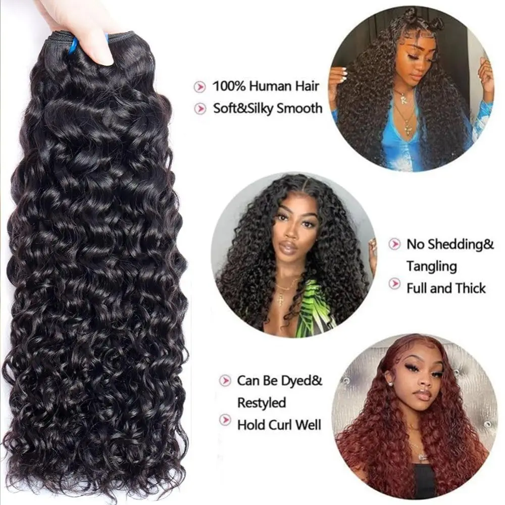 Extensiones con ondas al agua 12A, extensiones de cabello humano 100% peruano, 1/2/3 mechones, extensiones de cabello rizado húmedo y ondulado, extensiones de cabello crudo