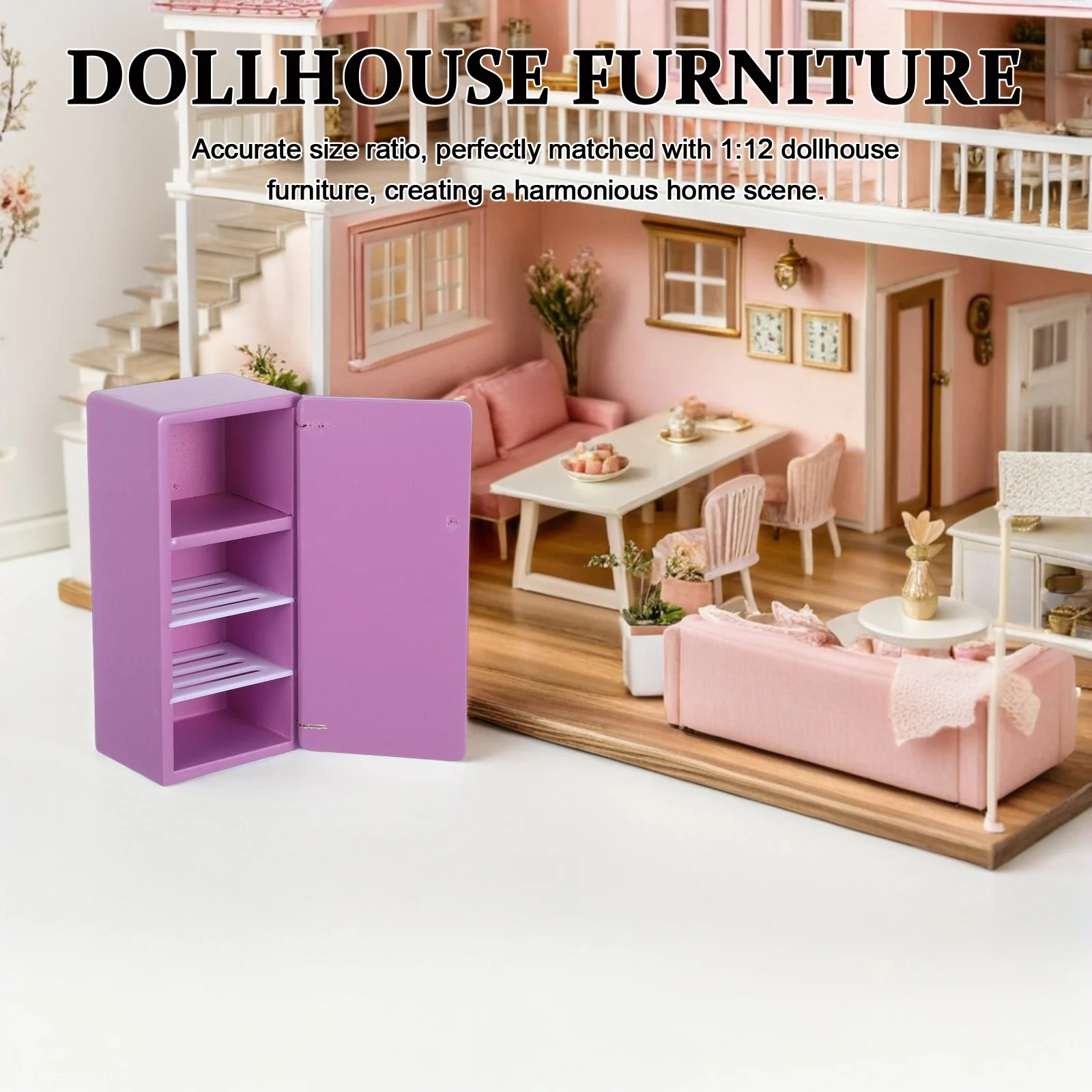 

Мини-холодильник, фиолетовый, масштаб 1:12, кукольный домик, деревянный холодильник для гостиной, столовой, мебель для ролевых игр, аксессуар для мини-холодильника