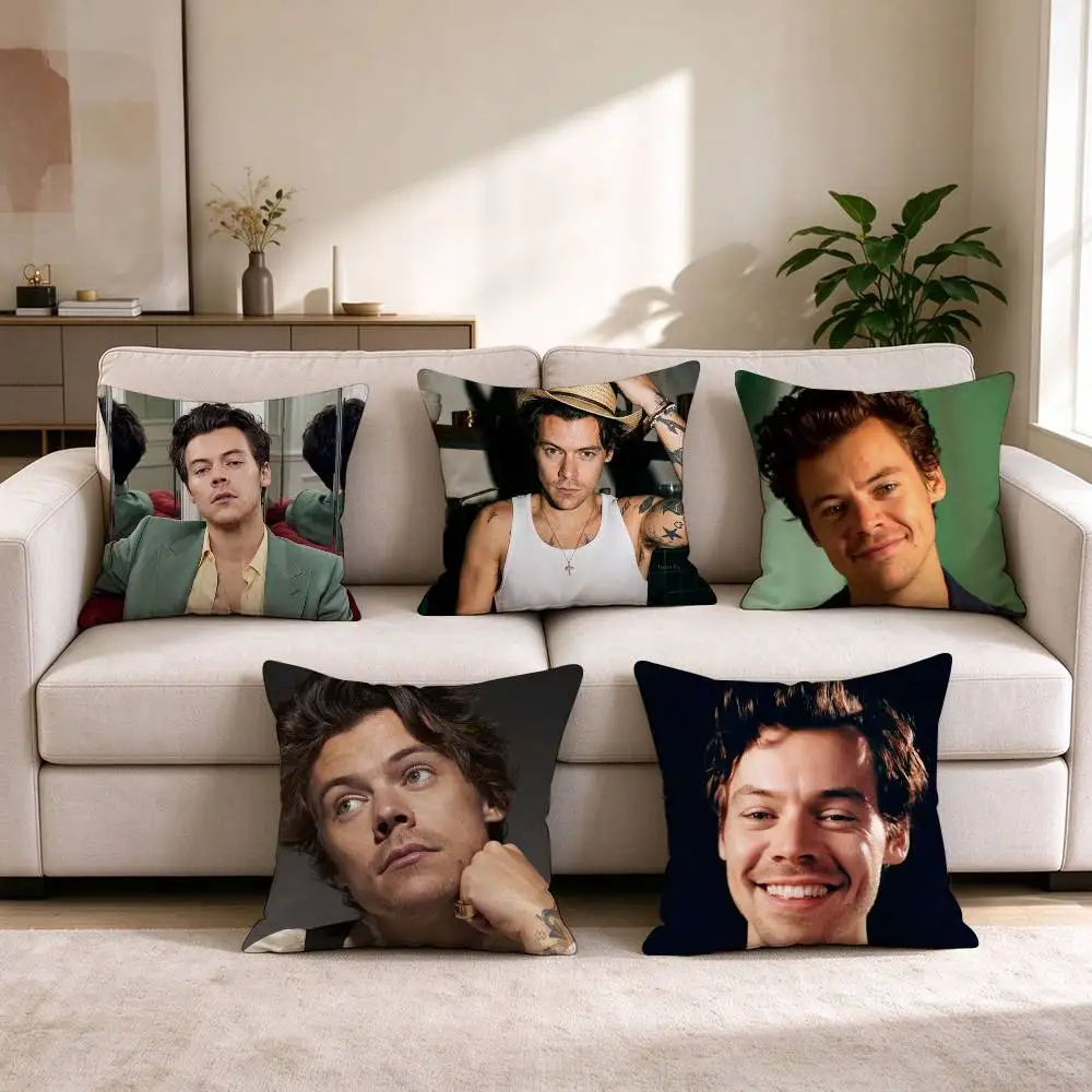 H-Harry Styles British Pop Singer  Square Double-Sided printed Pillow Case Bedroom Bedside Pillow Sofa Cushion Cover