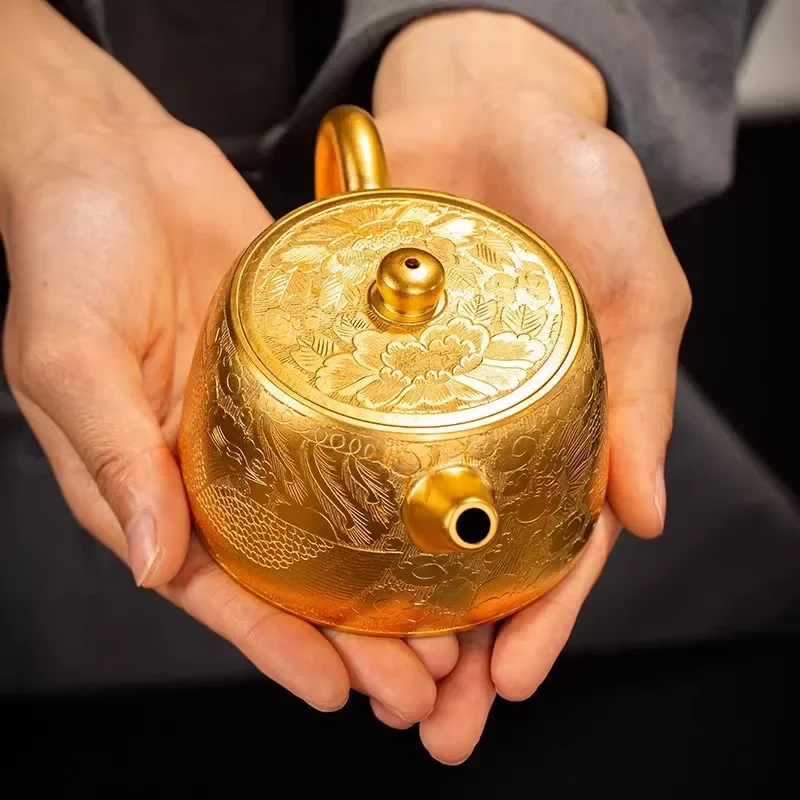 Chinese Style Dragon and Phoenix Gold Color Luxury High-end Porcelain Teapot Light Luxury Kung Fu Tea Set Single Pot Gift Box