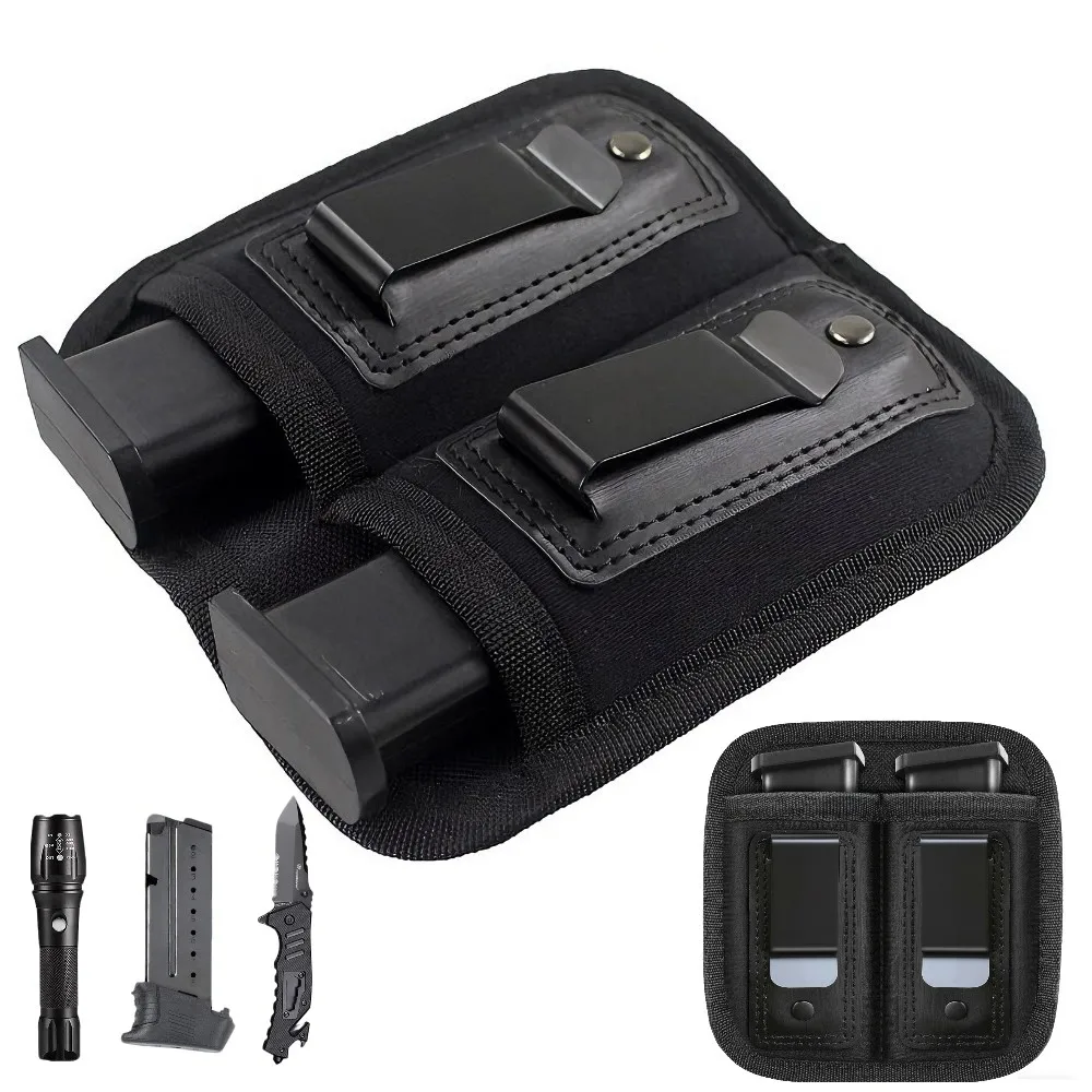 Image of Doppelte Magazintasche, 9 mm Ladegerätehalter, Universalholster, IWB Mag Holster, verdecktes Tragen, Ladegerät, Halter, Messer, Taschenlampenetui