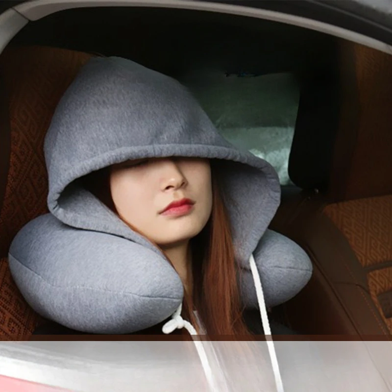 Fashion Comfortable U-shaped Hooded Travel Home Pillows Car Seats Office Aircraft Pillows Neck Lightweight Sleeping Pads