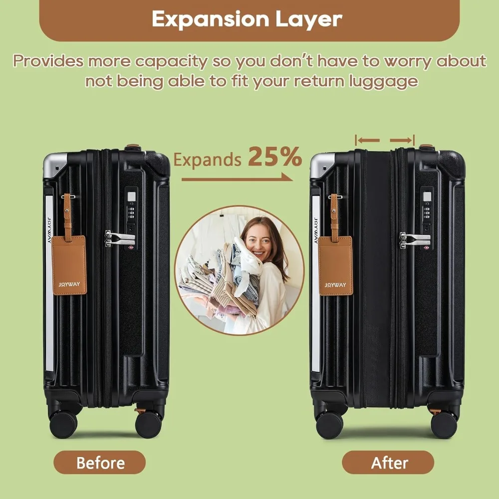 Expandable Hardside Spinner Suitcase with Smart Cup Holder, USB Port, and TSA Lock - 20 Inch Luggage for Travel