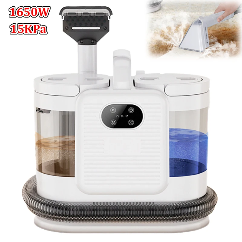 Odkurzacz parowy 1650W 15KPa z funkcją czyszczenia plam, szczotką natryskową i odsysaniem, zintegrowany czyścik do dywanów, samochodów, sof i łóżek.