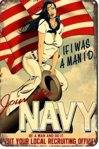 MILITARY METAL TIN SIGN SEXY PIN UP GIRL JOIN NAVY RECRUITING SIGN NAVY WALL ART sign