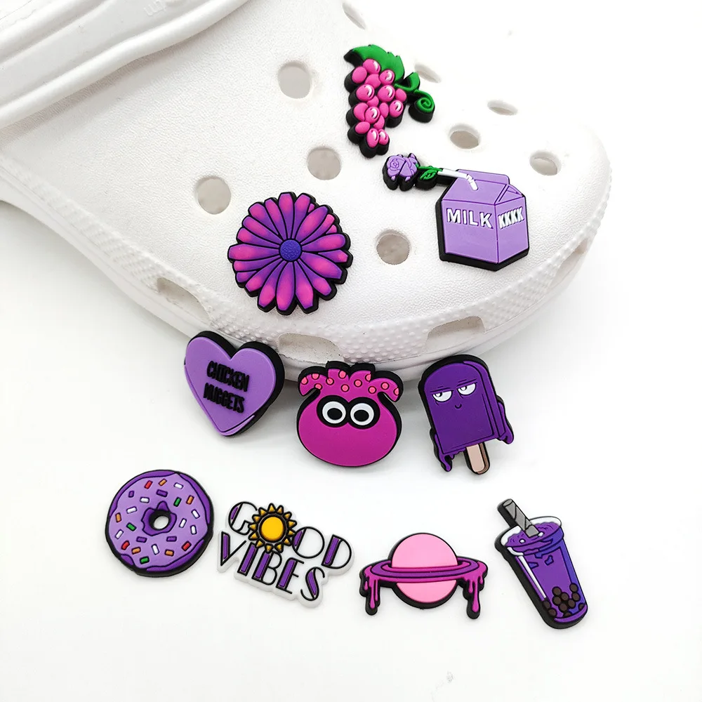 1-10pcs Cute Purple Collection Grape Shoe Charms for Clogs Sandal PVC Shoe Accessories Decoration Pins Shoe Buckles Friends Gift