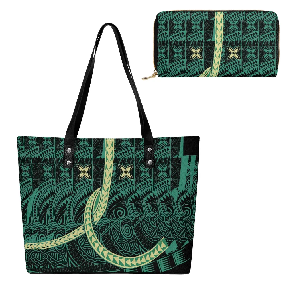 

Leather Travel Combo Bag Custom Pattern Wallet And Handbag Fashionable And Interesting Shopping Bag Polynesian Handbag