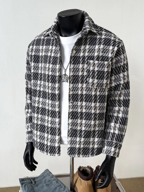

Premium Plaid irt Jaet Loose Fit Men's Autumn Casual Retro Sle Couple's Faionable Long Sve Button up Coat