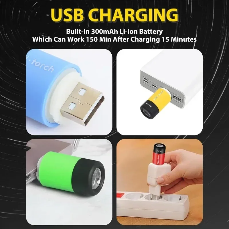 พวงกุญแจขนาดเล็กแบบชาร์จไฟได้ USB ไฟฉายกันน้ำไฟฉายแบบพกพาอเนกประสงค์ที่แข็งแกร่งสำหรับการตั้งแคมป์กลางแจ้ง