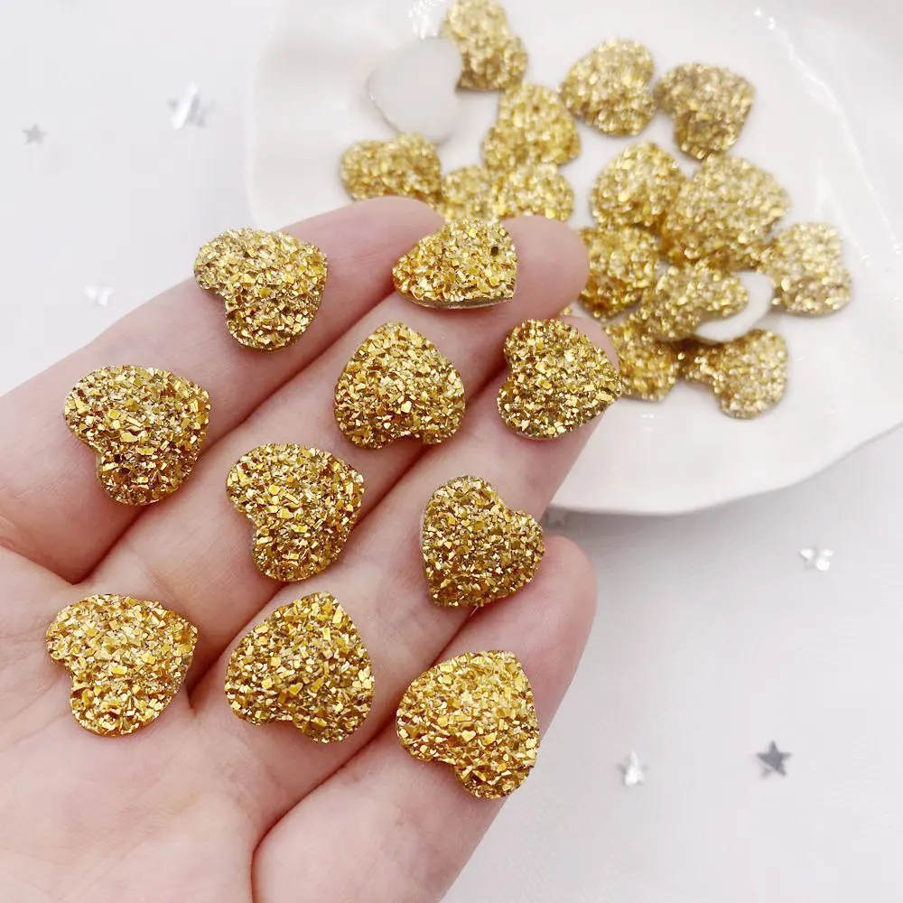 AB Resin 10mm 12mm 14mm Bling Sweet Golden Heart Flatback Rhinestone Ornaments DIY Wedding Appliques Crafts