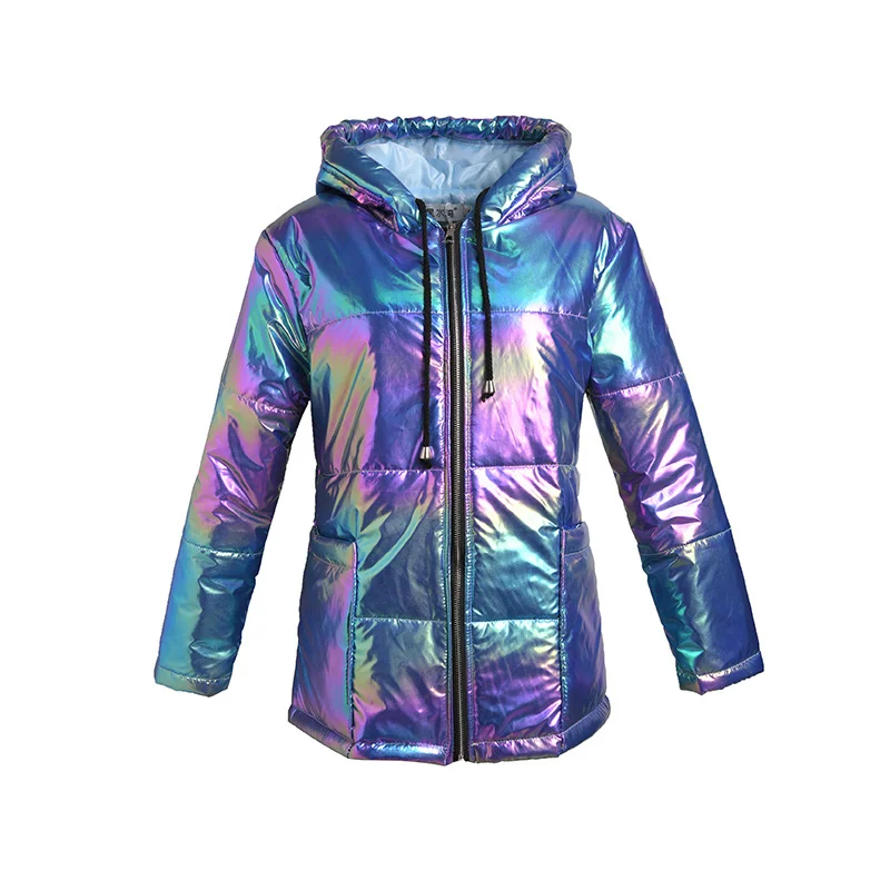 Rainbow Glossy 5XL Down Cotton Parkas Winter Jacket Women Hooded Zipper Pockets Female Waterproof Coat 2023 New