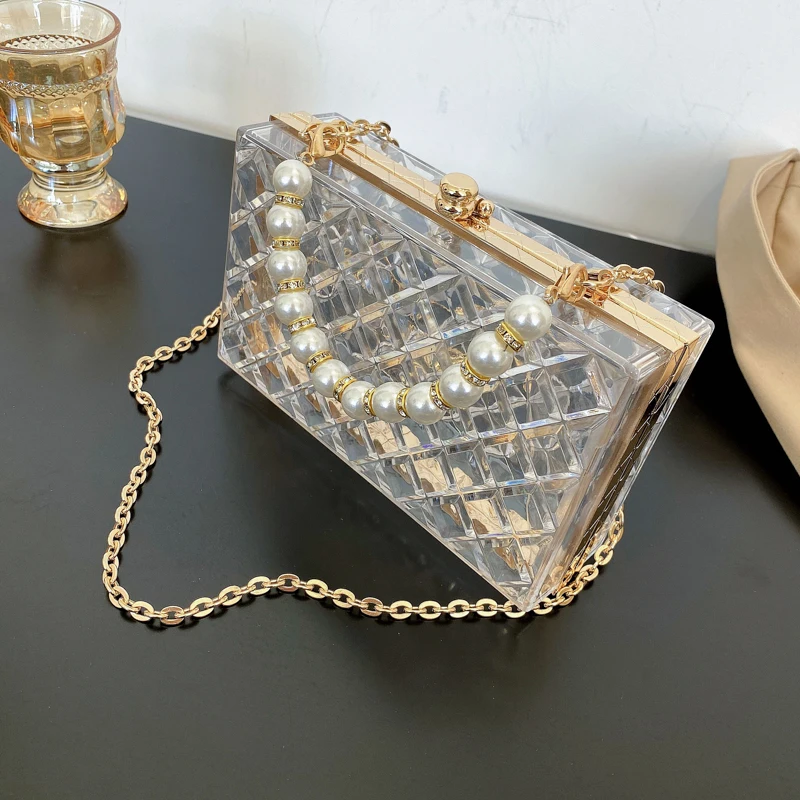 Colorful Transparent Pvc Shoulder Bag for Woman 2024 Luxury Designer Handbag and Purse Pearl Crossbody Bag Summer Ladies Box Bag