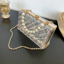 Kolorowa przezroczysta torba na ramię z PCV dla kobiet 2024 Luksusowa designerska torebka i portmonetka Pearl Crossbody Bag Summer Ladies Box Bag