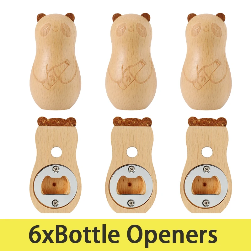 

6Pcs Panda Bottle Opener Refrigerator Magnet Animal Beer Opener Wood Bottle Opener for Home Kitchen