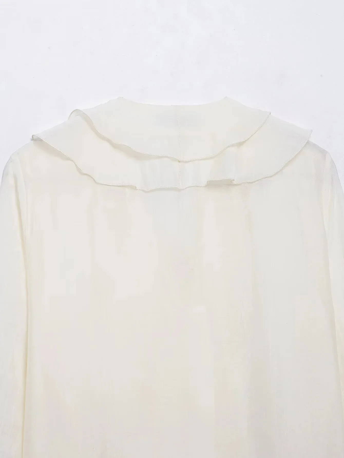 HH Damen Elegante Dünne Einfarbige Sommer-Bluse mit Rüschen, V-Ausschnitt und Puffärmeln, Lässige Damenbluse für Frühling 2026 und Abschlussfeier – Detail 7