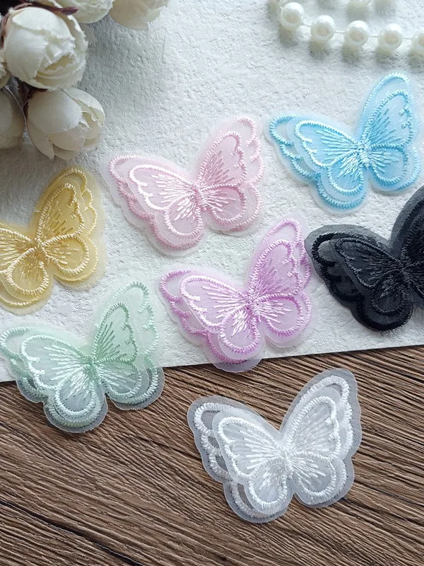 

Double Layer 3D Embroidery Wings DIY Handmade Wedding Dr Hair Accory Headwear Decorative Patch Fabric Adhesive