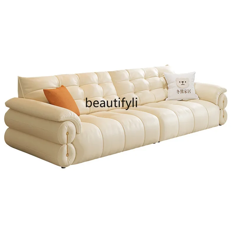 

A48 French cream cloud, living room, puff soft bag, straight row, leather sofa