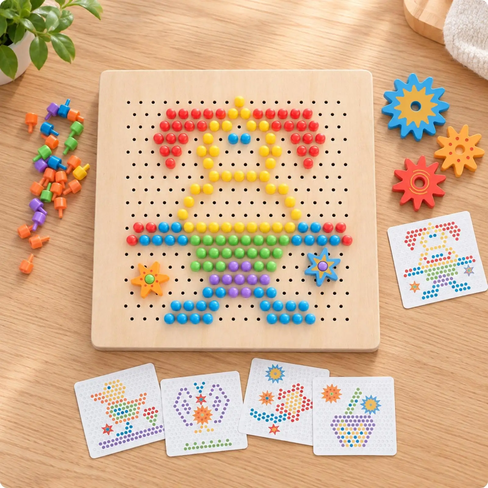 Wooden Mushroom Peg Puzzle Game for Children Montessori Activity Board Toy Fine Motor Skills