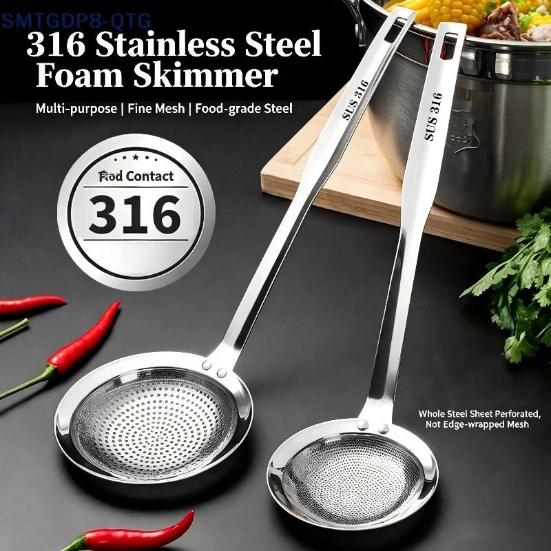 NEW 316 Stainless Steel Fat Skimmer Spoon Fine Mesh Grease Foam Removing Oil Dregs Fishing Percolator Fried Food Net Strainer
