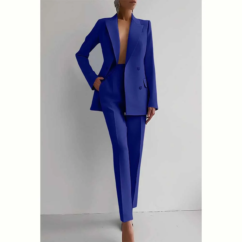 Smart Luxury Suit for Women 2 Piece jacket Pant Double Breasted Female Clothing Slim Fit Formal Cool Office Lady Blazer Set