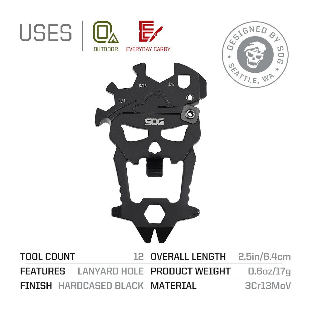 SOG 12-in-1 MacV Multi-tool Keychain Emergency Tool Kit EDC Mini Portable Multifunctional Hand Tools Bottle Opener, Screwdrivers